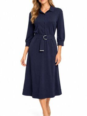 Lacoste Blue Belted Cotton Midi Shirt Dress Size 38 / Small